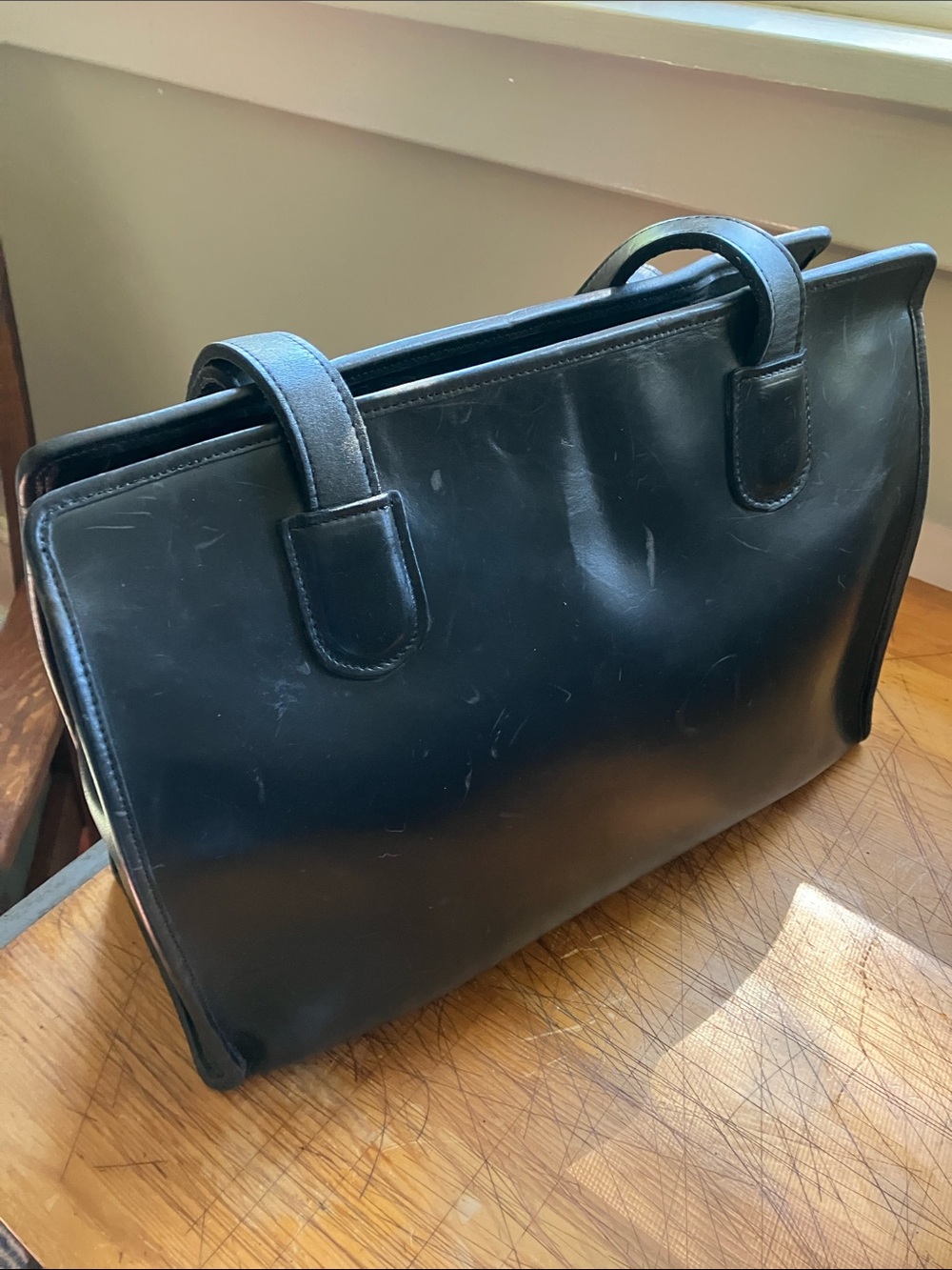 Structured Black Leather Women's Briefcase Tote